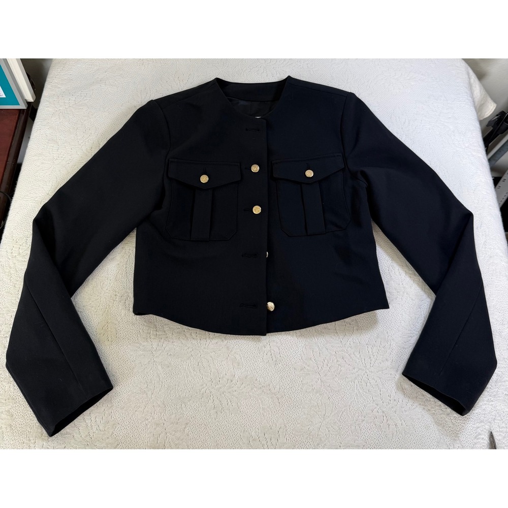 Abercrombie & Fitch Black Cropped Collarless Jacket Gold Buttons XS NWT Chic